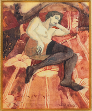 Load image into Gallery viewer, Jean Pesce (1926 - ) – Nu couche aux draps fleuris – Lying nude with flowered sheets – Original Watercolor