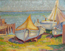 Load image into Gallery viewer, Mary Locke Brewer (1865-1950) - Sailboats ashore - Oil on Masonite