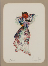 Load image into Gallery viewer, Leonor Fini (1907 – 1996) - Cat in Butterfly Dress (1973) and Winged Cat (1973) in one frame – Lithograph – Numbered 212/230