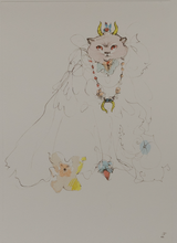 Load image into Gallery viewer, Leonor Fini (1907-1996) -  Les chats de Madame Helvetius -  Crowned Cat with Necklace - Original Etching (LF) - 1985