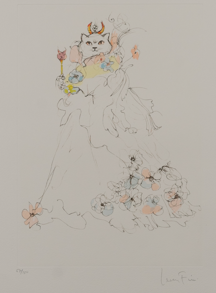 Leonor Fini (1907-1996) - Les chats de Madame Helvitius - Flower Cat - Original Etching 57/150 - 1985