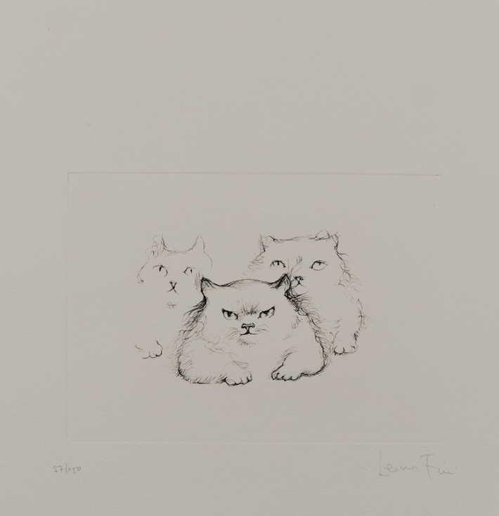 Leonor Fini (1907-1996) - Les Chats de Madame Helvetius - Three Cats Posing - Original Etching 57/150