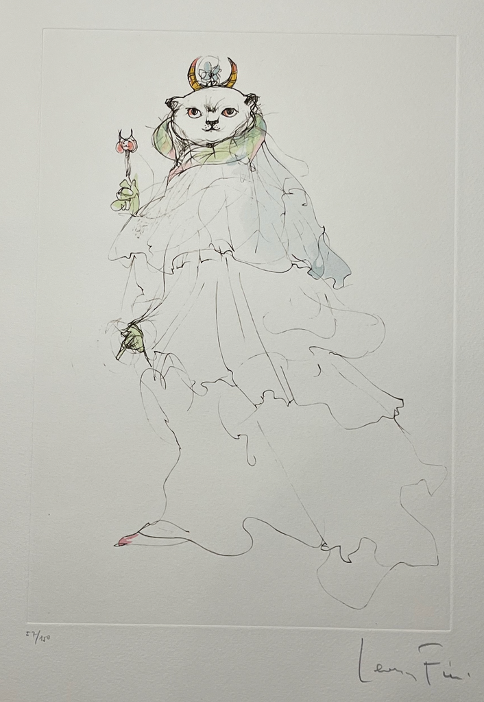 Leonor Fini (1907-1996) - Les Chats de Madame Helvetius - Cat in Royal Gown - Original Etching 57/150