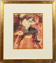 Load image into Gallery viewer, Jean Pesce (1926 - ) – Nu couche aux draps fleuris – Lying nude with flowered sheets – Original Watercolor