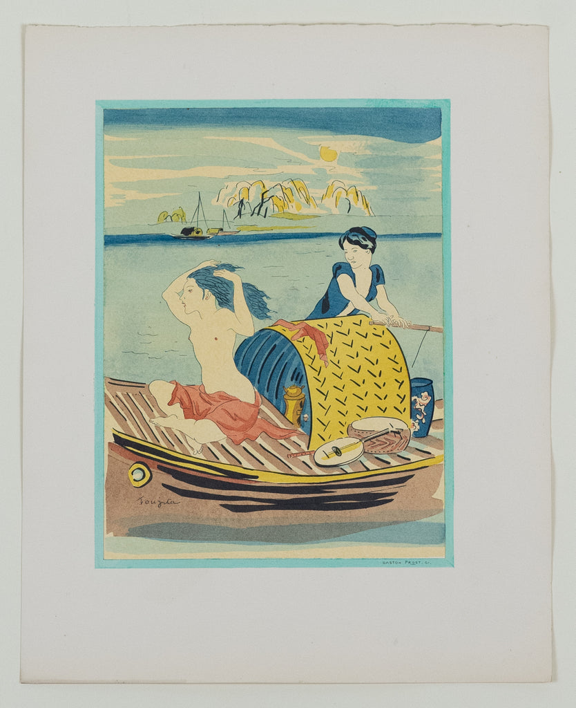 Leonard Tsuguharu FOUJITA(1886-1968)(after) - Propos d'un intoxiqué - Girl and Music in Boat - Lithograph