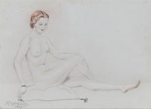 Load image into Gallery viewer, Robert Mahelin (1889-1968) - Nu Allonge Mine et plomb et sanguine – Original Pencil and Chalk