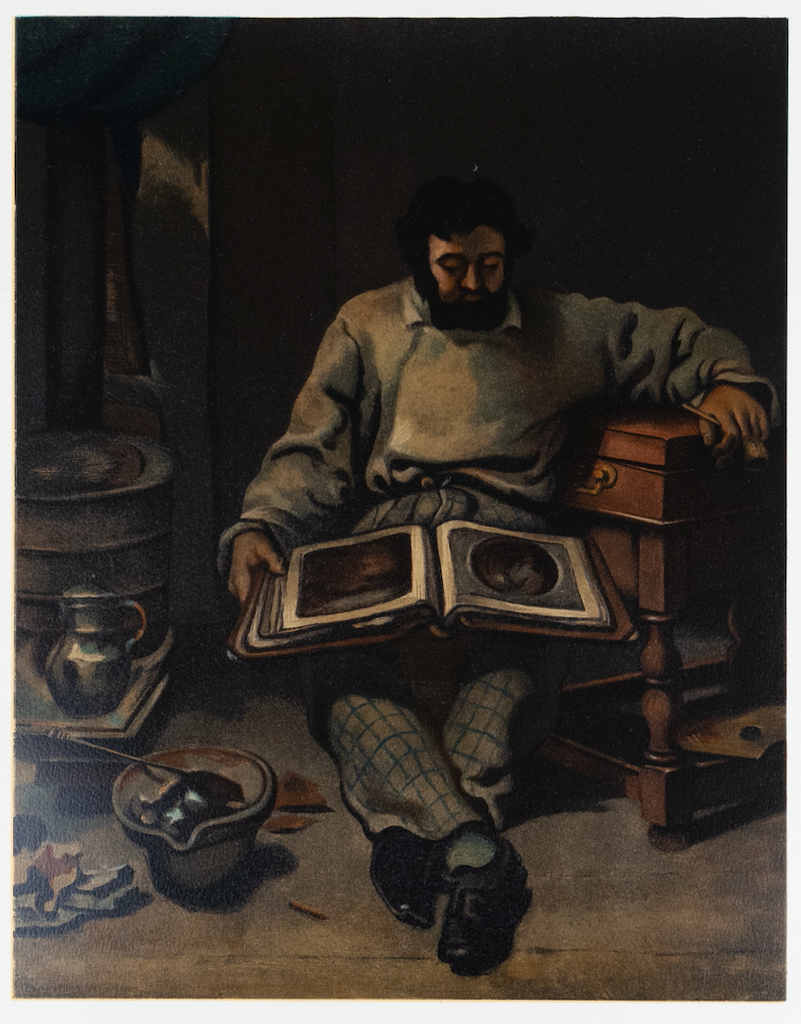 Gustave Courbet  (1819 – 1877)(after) -  Marc Trapadoux examinant un livre d'estampes - Marc Trapadoux examining a book of prints - Lithograph