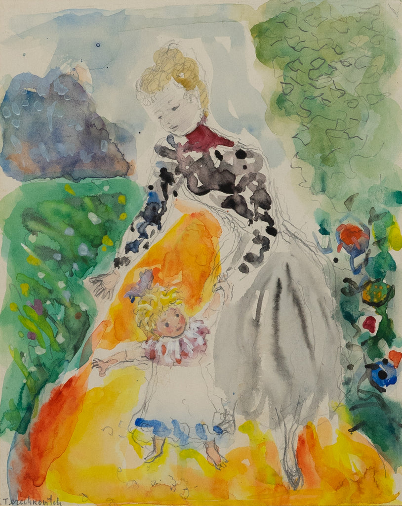 Constantin Terechkovitch (Kostia Terechkovitch)(1902 – 1978) – Les Premiers Pas – The First Steps – Original watercolor