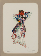 Load image into Gallery viewer, Leonor Fini (1907 – 1996) - Cat in Butterfly Dress (1973) and Winged Cat (1973) in one frame – Lithograph – Numbered 212/230
