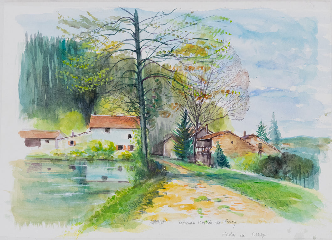 Antoine Paneda (1929) - Morvan, Moulin de Bruy - Original Watercolor