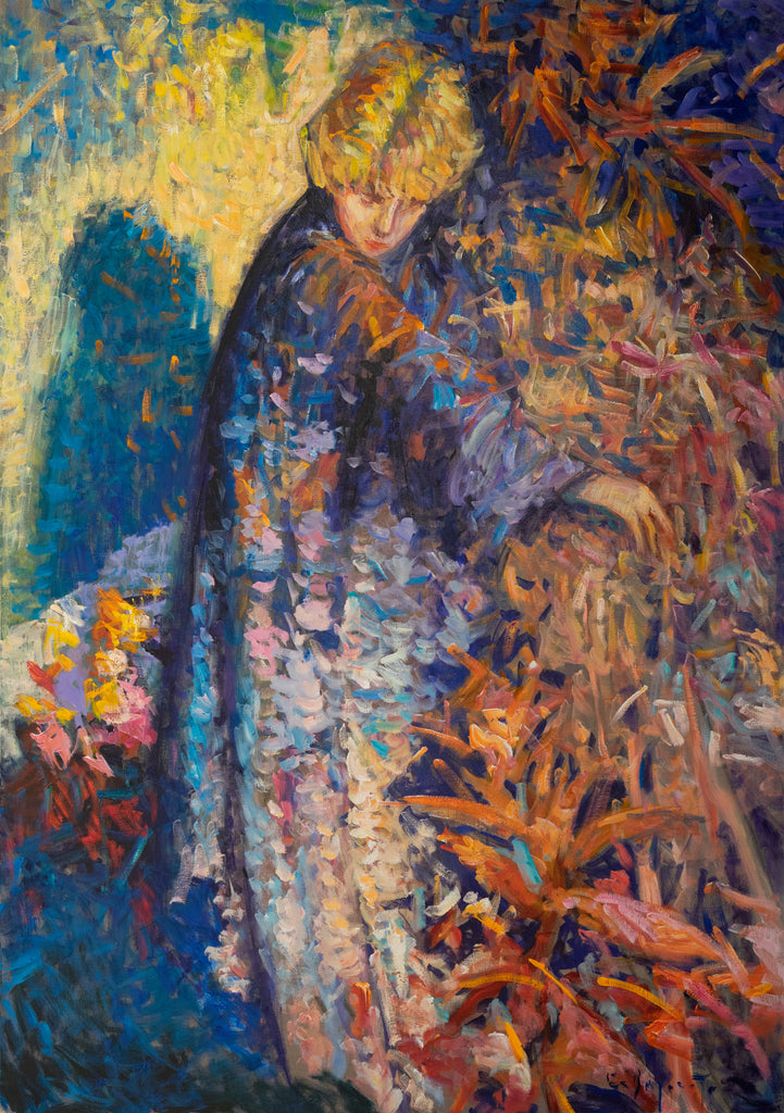 Eugène Begarat (1943- ) - En Kimono Bleu - In Blue Kimono - Original Oil Painting