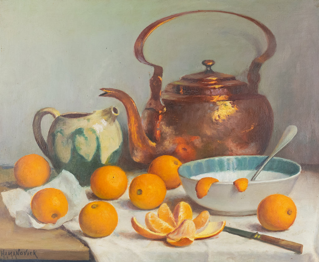Gaston Hamanovick (XX century) – Nature morte aux oranges – Still life with oranges – Original Oil on Canvas