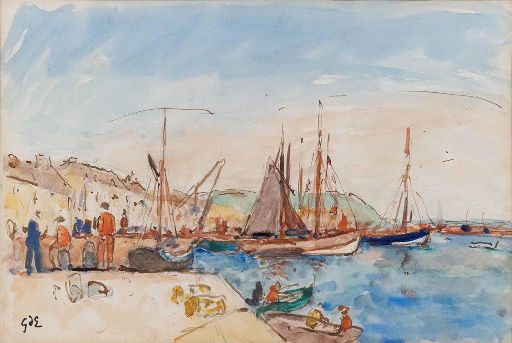Georges D'Espagnat (1870-1950) - Vue d'un port – View of a port - Original Watercolor