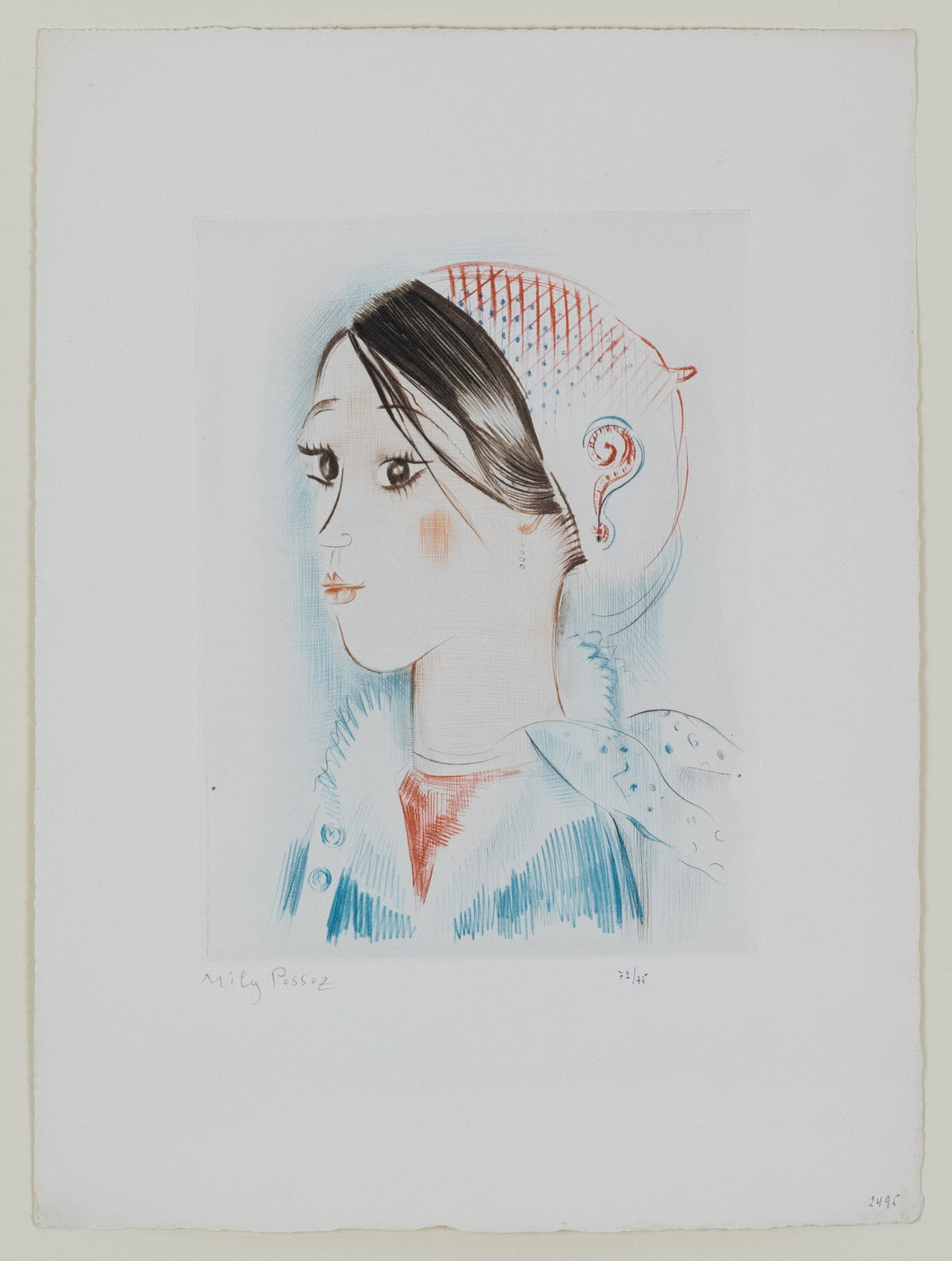 Mily Possoz (1888-1968) -  Jeune fille au ? - Young Girl at ? - Original Drypoint and Roulette