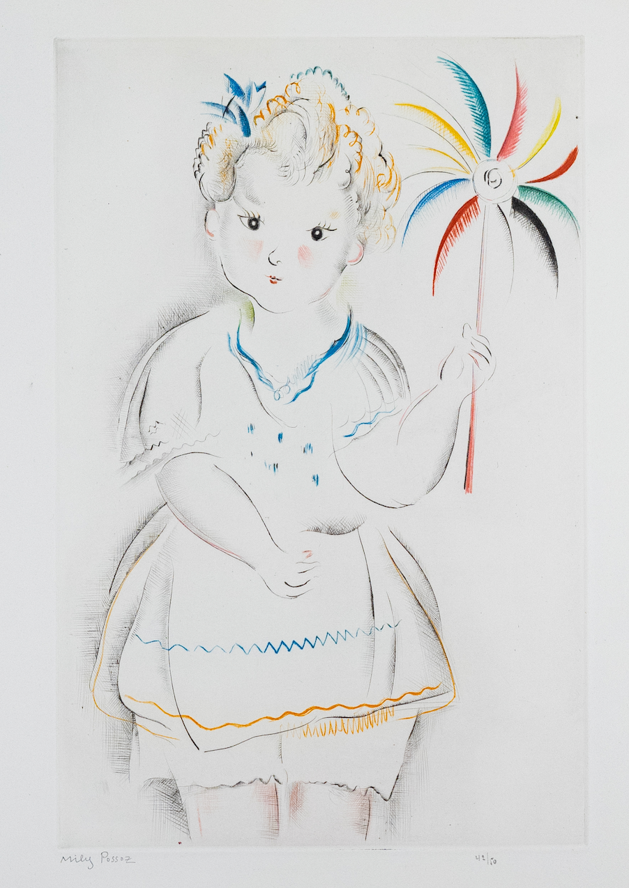 Mily Possoz (1888-1968) -  The Girl with the Pinwheel - Original Drypoint and Roulette