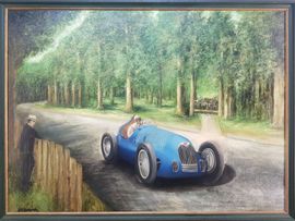 Christophe Antonietti (XXth) - Bugatti T59/50 - VERY RARE - Original Oil on Canvas